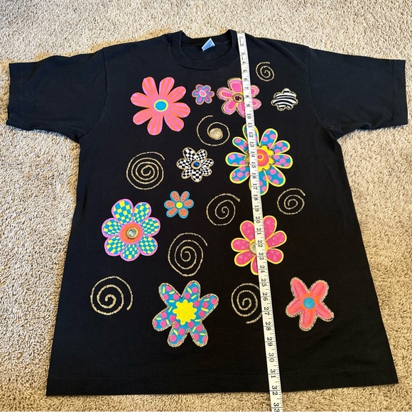 1990s Puff Paint Flower T-Shirt Size XL - Picture 6 of 9